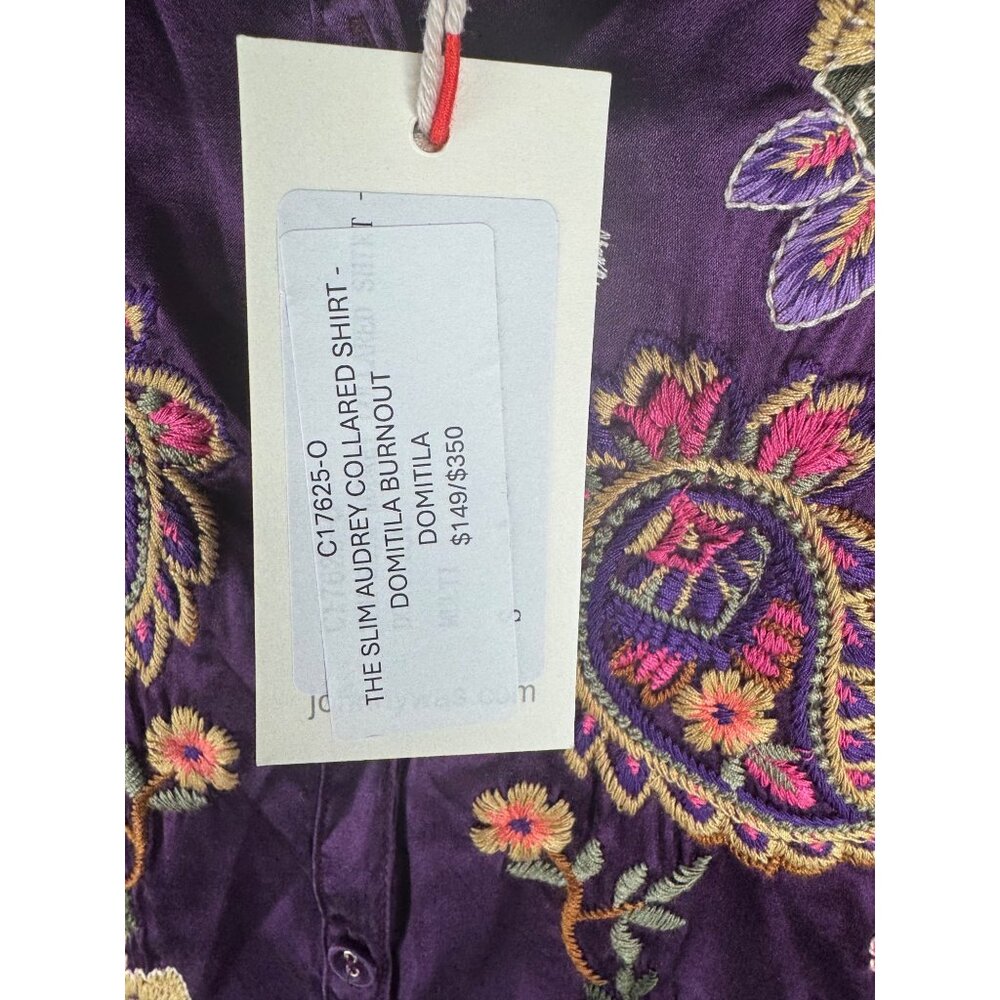 NWT Johnny Was The Slim Audrey Embroidered Floral Burnout Shirt Size S Purple - Picture 10 of 11